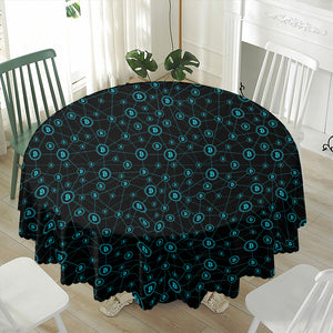 Blue Bitcoin Pattern Print Waterproof Round Tablecloth