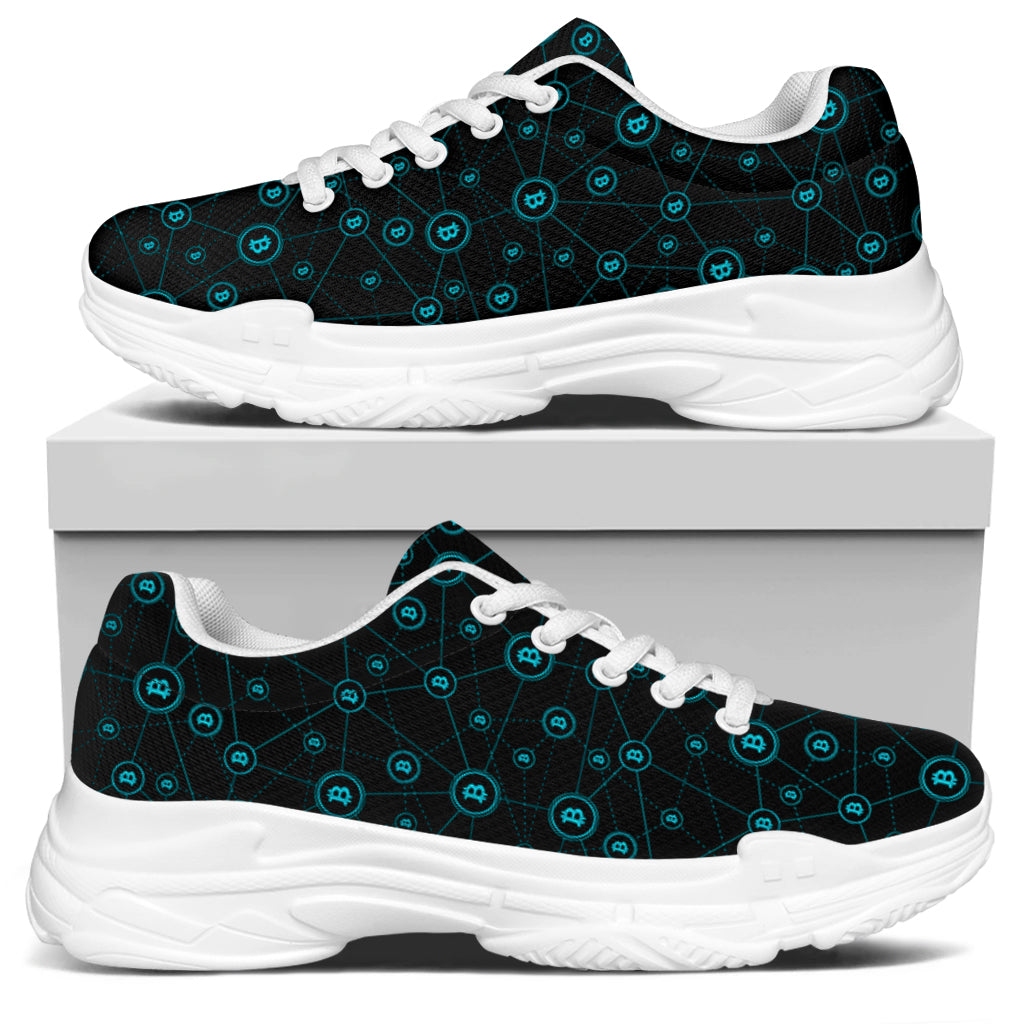 Blue Bitcoin Pattern Print White Chunky Shoes