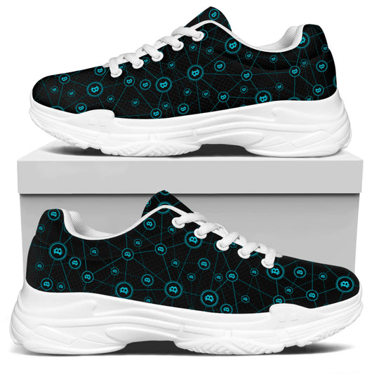 Blue Bitcoin Pattern Print White Chunky Shoes