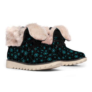 Blue Bitcoin Pattern Print Winter Boots