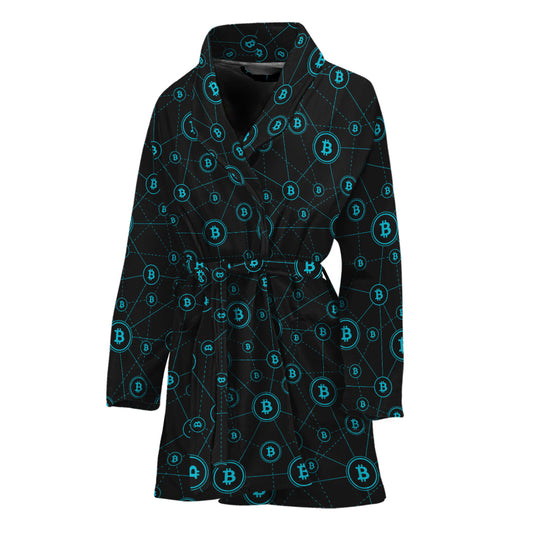 Blue Bitcoin Pattern Print Women's Bathrobe