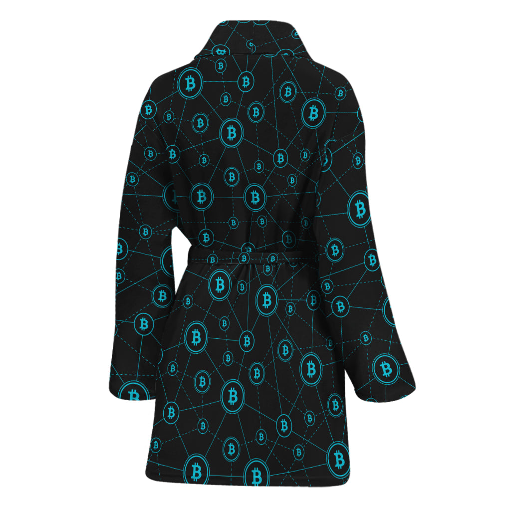 Blue Bitcoin Pattern Print Women's Bathrobe