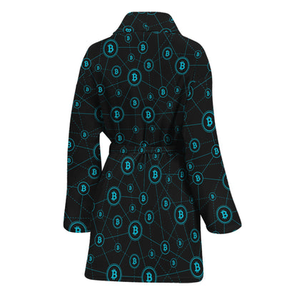 Blue Bitcoin Pattern Print Women's Bathrobe