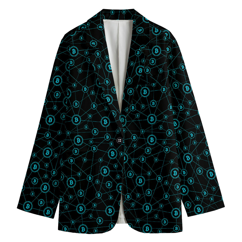 Blue Bitcoin Pattern Print Women's Blazer