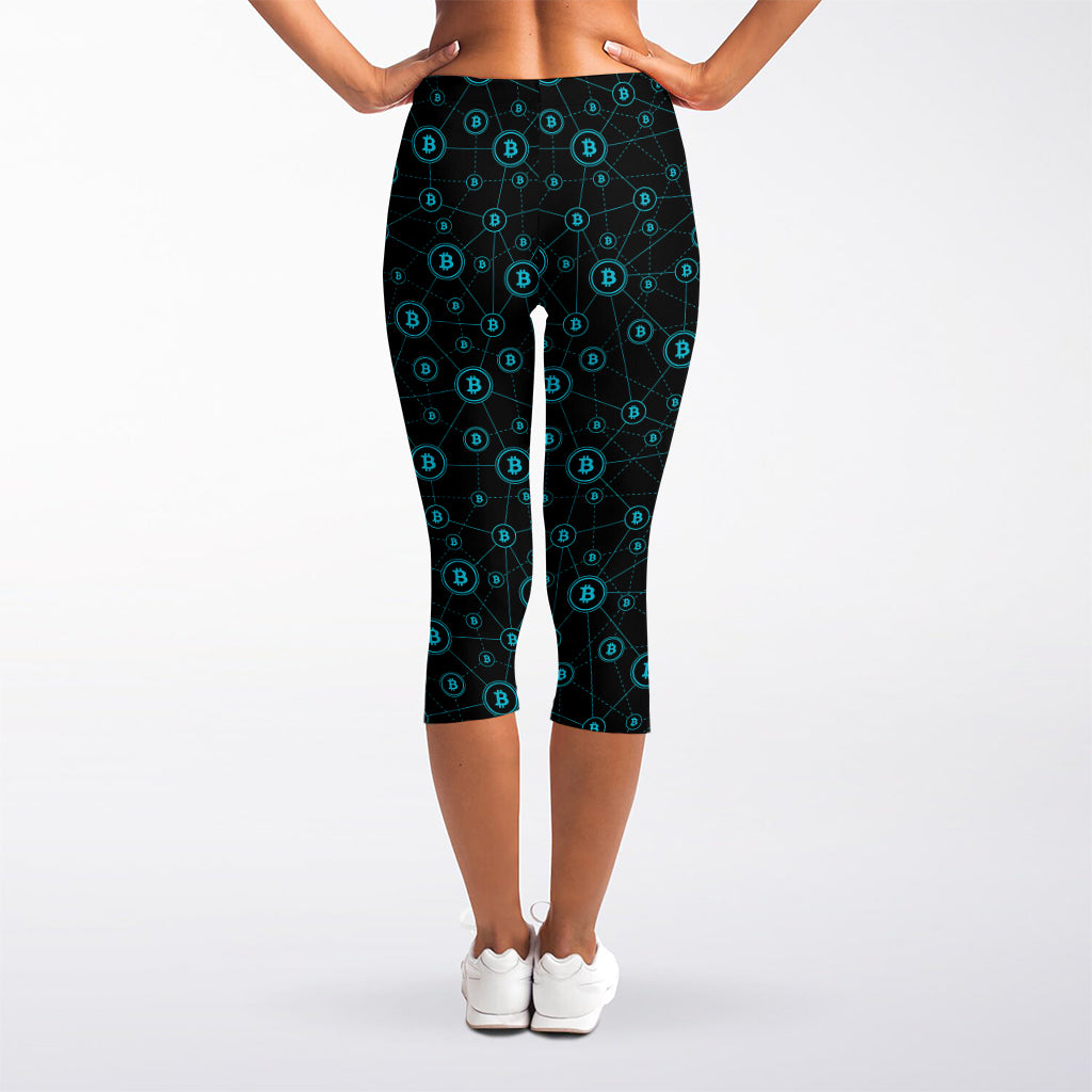 Blue Bitcoin Pattern Print Women's Capri Leggings