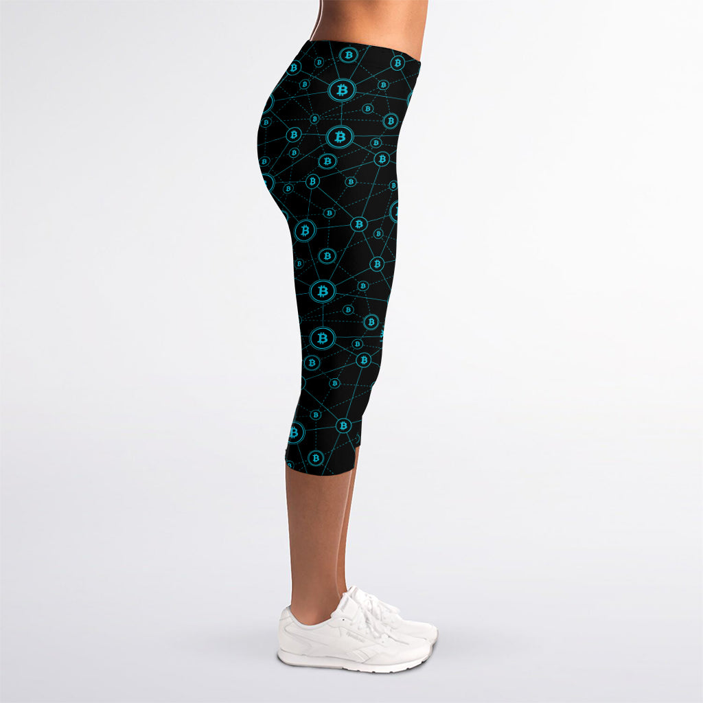 Blue Bitcoin Pattern Print Women's Capri Leggings