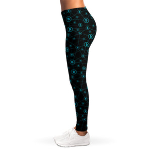 Blue Bitcoin Pattern Print Women's Leggings