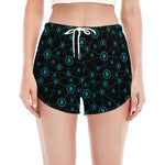 Blue Bitcoin Pattern Print Women's Split Running Shorts