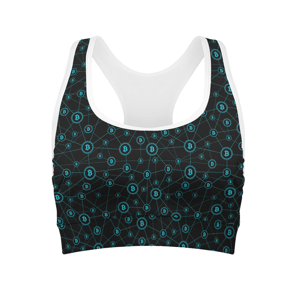 Blue Bitcoin Pattern Print Women's Sports Bra