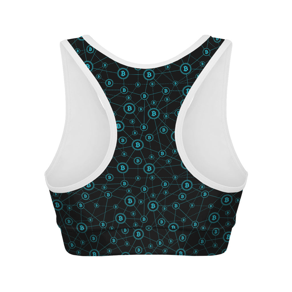 Blue Bitcoin Pattern Print Women's Sports Bra