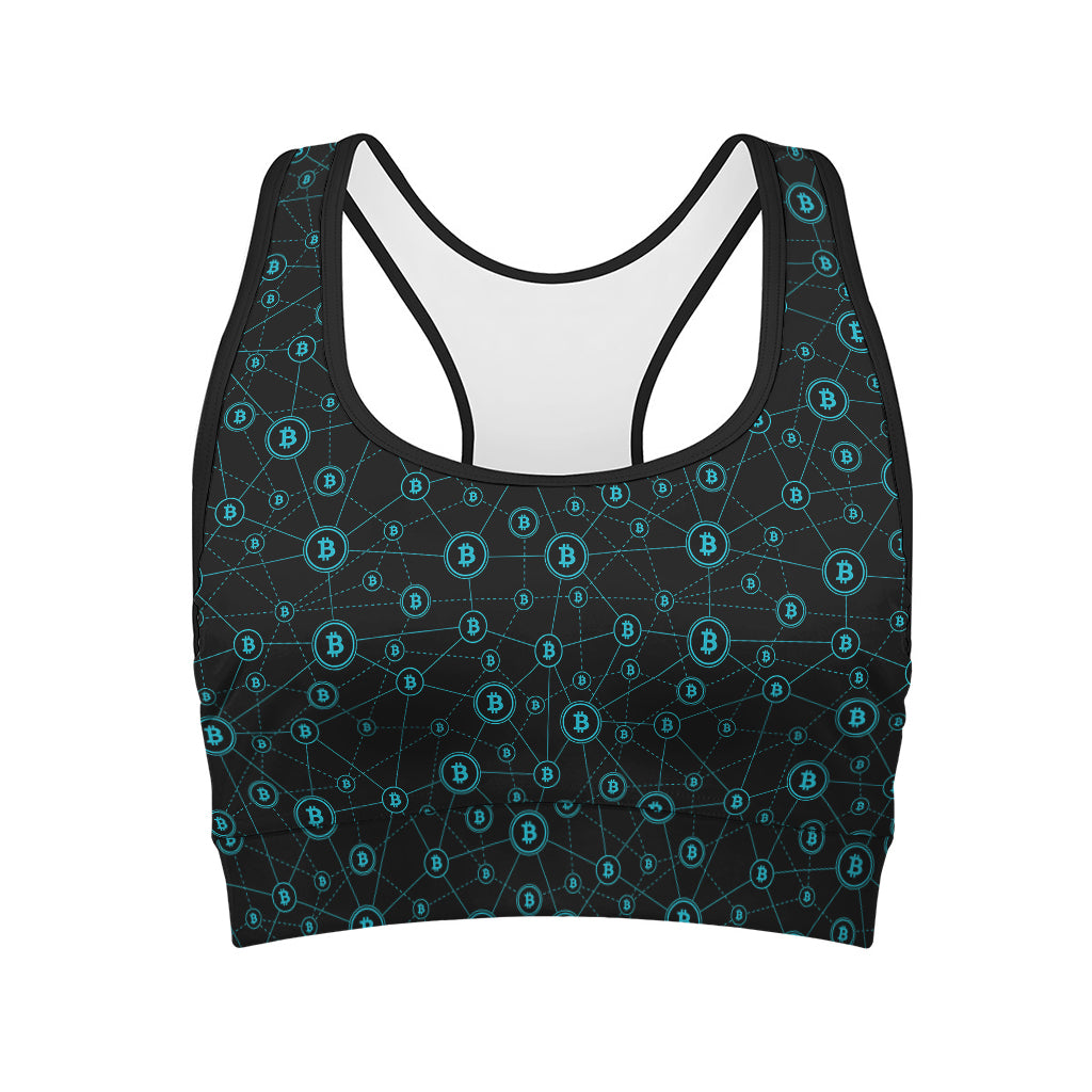 Blue Bitcoin Pattern Print Women's Sports Bra