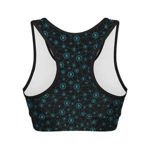 Blue Bitcoin Pattern Print Women's Sports Bra