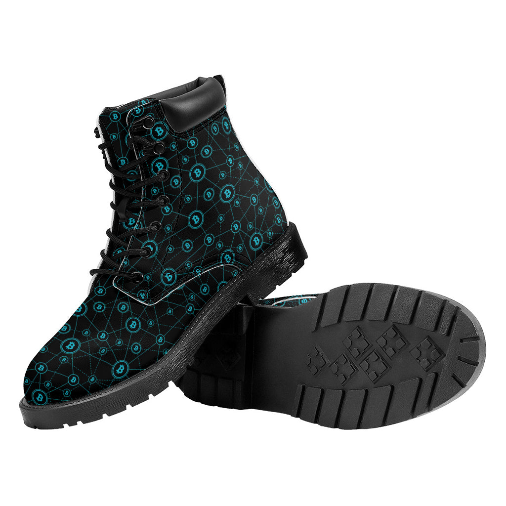 Blue Bitcoin Pattern Print Work Boots