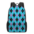 Blue Black And Purple Argyle Print 17 Inch Backpack