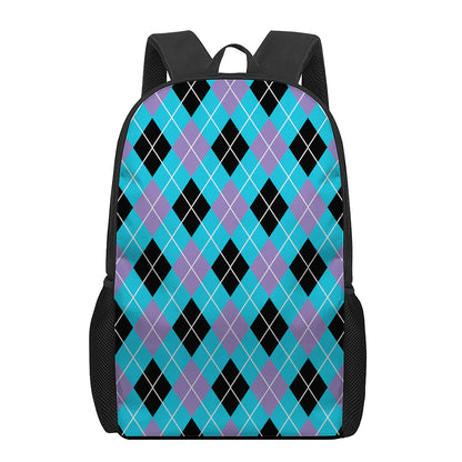 Blue Black And Purple Argyle Print 17 Inch Backpack