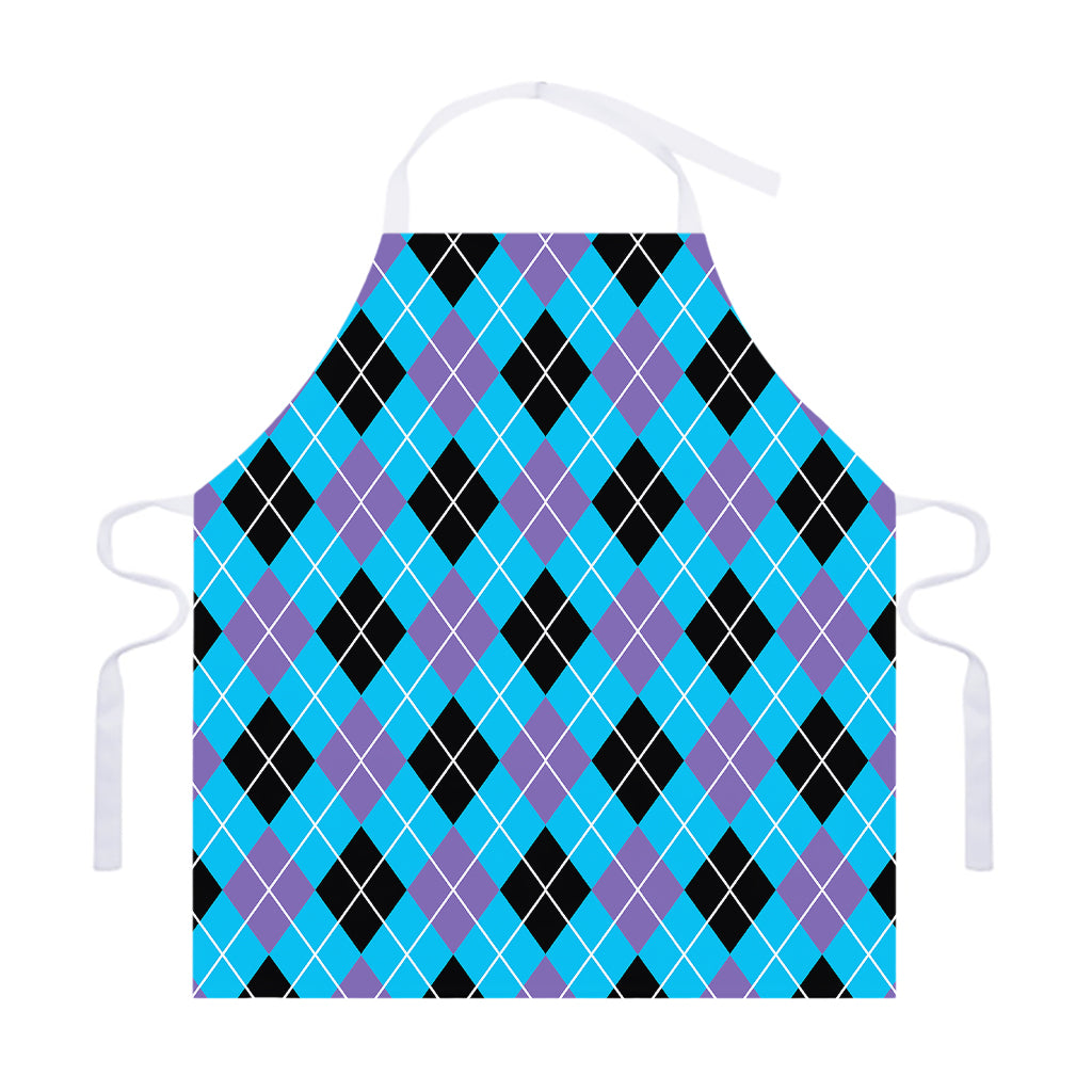 Blue Black And Purple Argyle Print Adjustable Apron