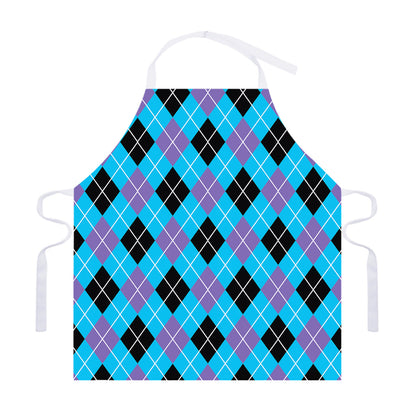 Blue Black And Purple Argyle Print Adjustable Apron