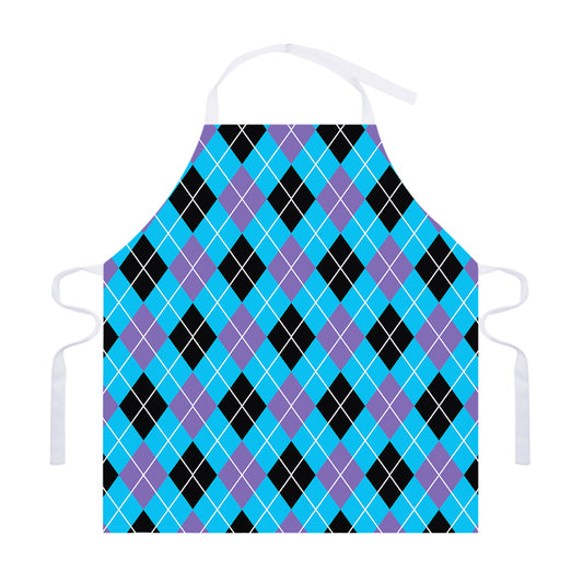 Blue Black And Purple Argyle Print Adjustable Apron