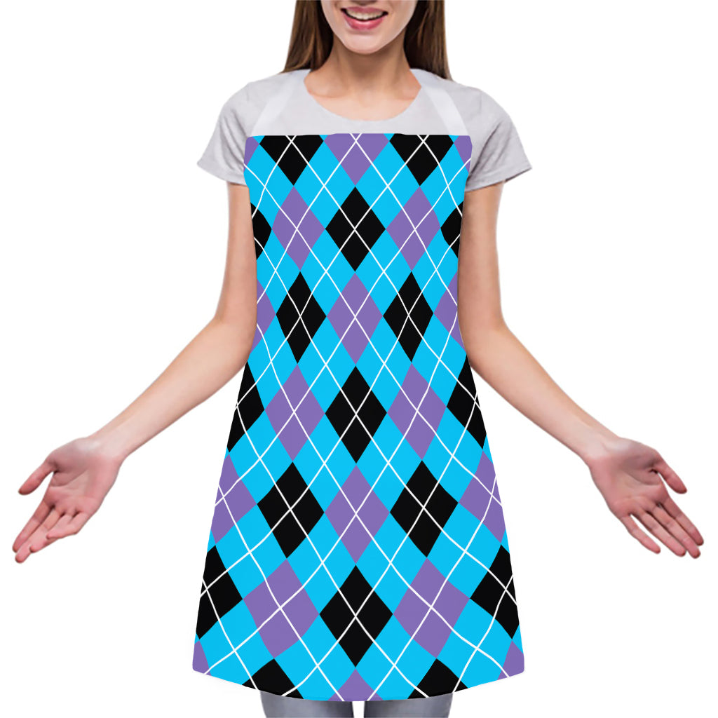 Blue Black And Purple Argyle Print Adjustable Apron