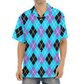 Blue Black And Purple Argyle Print Aloha Shirt