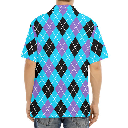 Blue Black And Purple Argyle Print Aloha Shirt