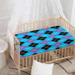 Blue Black And Purple Argyle Print Baby Crib Sheet