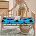 Blue Black And Purple Argyle Print Baby Crib Sheet