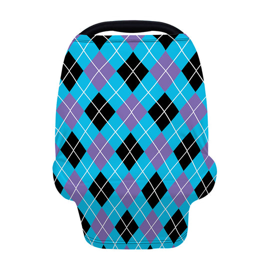 Blue Black And Purple Argyle Print Baby Seat Cover