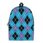 Blue Black And Purple Argyle Print Backpack