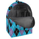 Blue Black And Purple Argyle Print Backpack