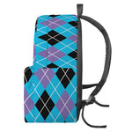 Blue Black And Purple Argyle Print Backpack