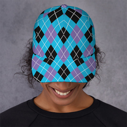 Blue Black And Purple Argyle Print Baseball Cap