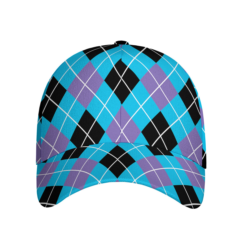 Blue Black And Purple Argyle Print Baseball Cap