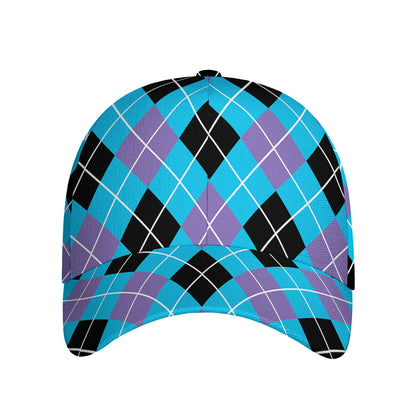 Blue Black And Purple Argyle Print Baseball Cap
