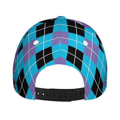 Blue Black And Purple Argyle Print Baseball Cap