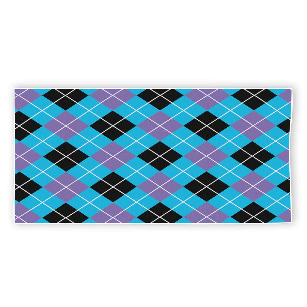 Blue Black And Purple Argyle Print Beach Towel