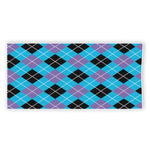 Blue Black And Purple Argyle Print Beach Towel