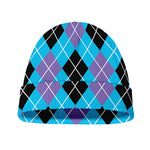 Blue Black And Purple Argyle Print Beanie