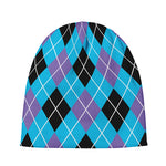 Blue Black And Purple Argyle Print Beanie