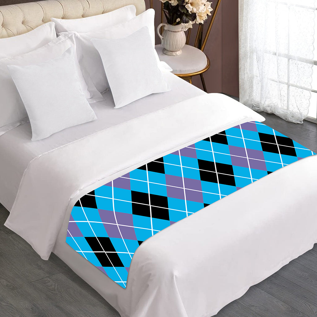 Blue Black And Purple Argyle Print Bed Runner