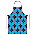 Blue Black And Purple Argyle Print Bib Apron With Pocket