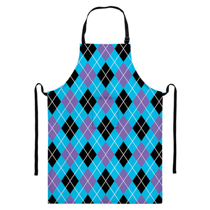 Blue Black And Purple Argyle Print Bib Apron With Pocket