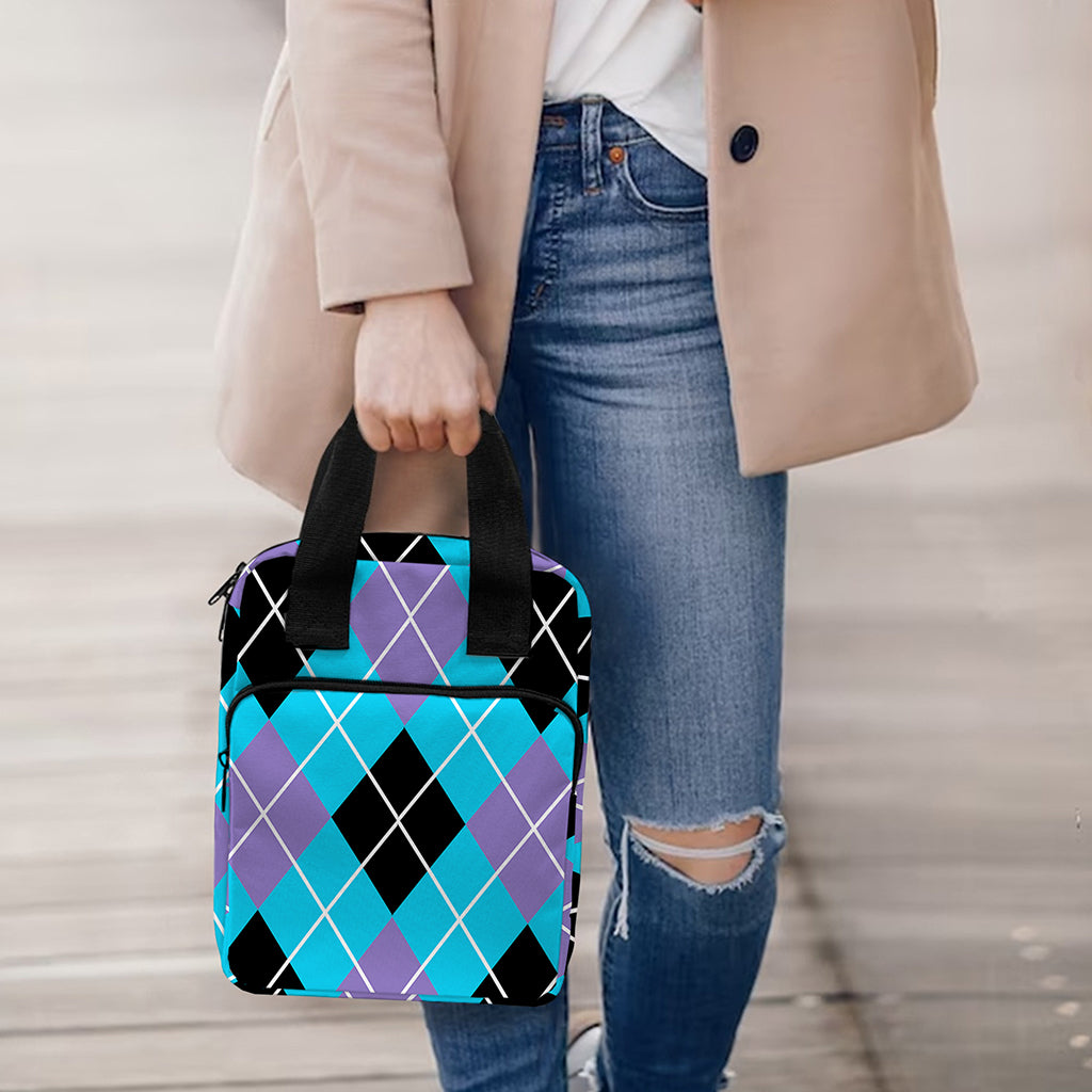 Blue Black And Purple Argyle Print Bible Tote Bag
