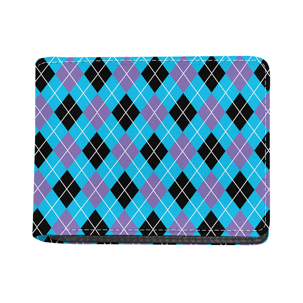 Blue Black And Purple Argyle Print Bifold Wallet