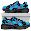 Blue Black And Purple Argyle Print Black Chunky Shoes