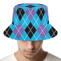 Blue Black And Purple Argyle Print Bucket Hat