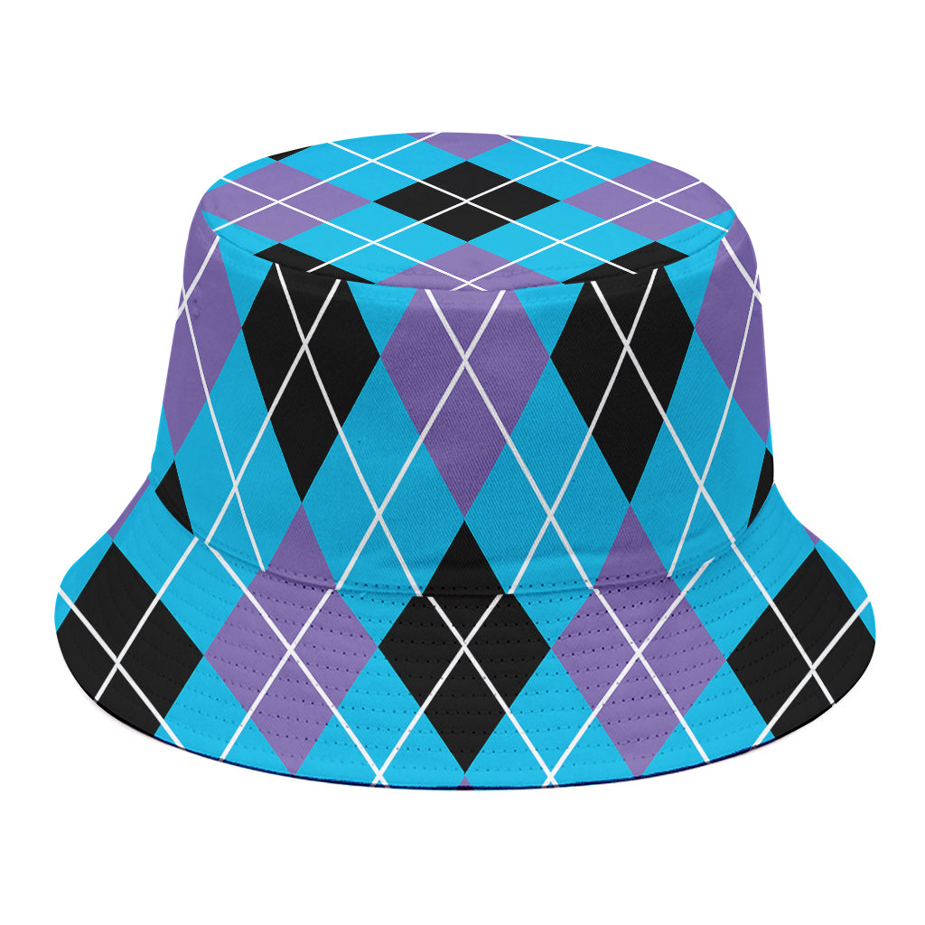Blue Black And Purple Argyle Print Bucket Hat