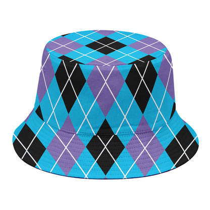Blue Black And Purple Argyle Print Bucket Hat