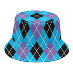 Blue Black And Purple Argyle Print Bucket Hat