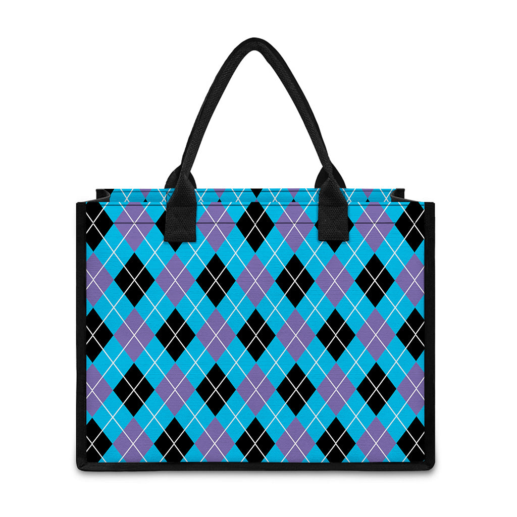 Blue Black And Purple Argyle Print Canvas Tote Bag